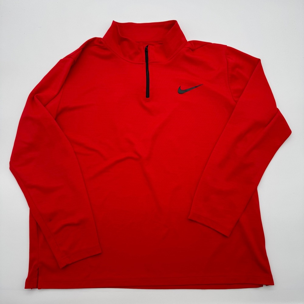 Nike Dri-FIT Mens XL Quarter Zip Pullover Red Long Sleeve Training Top Running